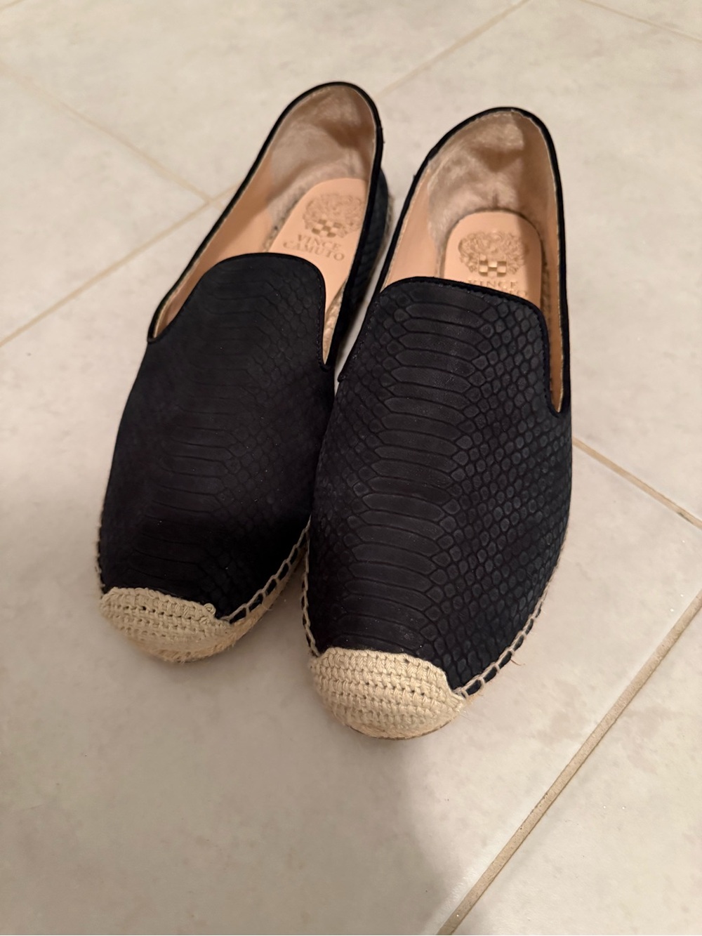 Vince Camuto Black Embossed Espadrille Loafers – Size 10
